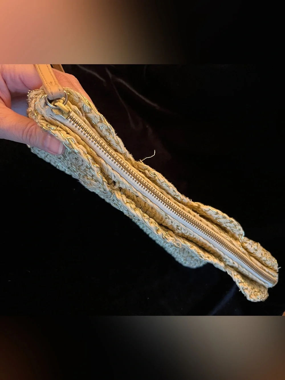 Talbots Straw Woven Clutch with Wristlet Strap & Gold Metallic Detail